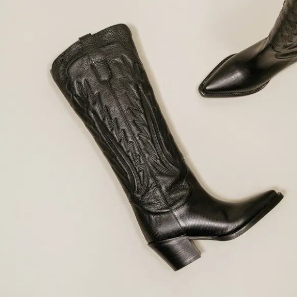Bottes à talons épais et surpiqures apparentes