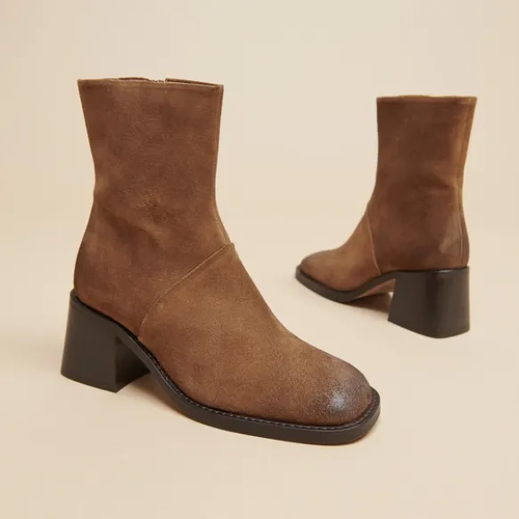 Bottines à bouts carrés et coutures appa...