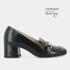 Mocassins noir à talon avec mors