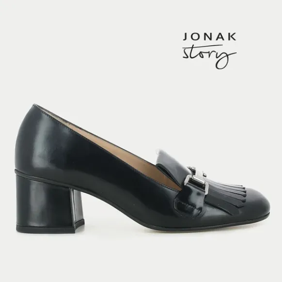 Mocassins noir à talon avec mors