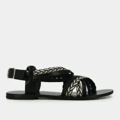 Nu-pieds en cuir noir à bride